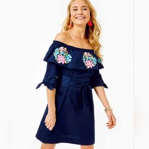 Lilly Pulitzer Vanessa off the shoulder navy mini dress